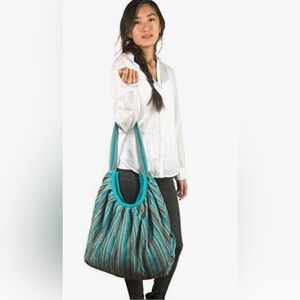 NWT Tribe Azure Jacquard Cotton Shoulder Fashion Travel Canvas Tote Bag